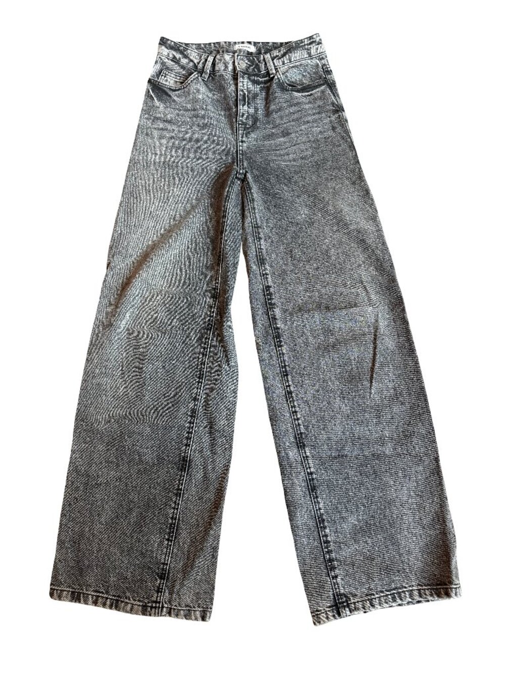 Pimkie Washed Black Denim Wide Leg Jeans High Waisted Classic Size 34 0-2 Womens